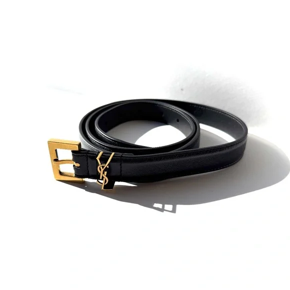 Saint Laurent Skinny YSL Logo Buckle Leather Belt 95 38